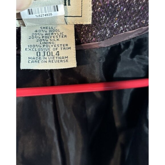Vtg LL Bean Womens Medium Peacoat Wool Blend Purple Belted Tweed Lined Silk Y2K - Picture 7 of 8